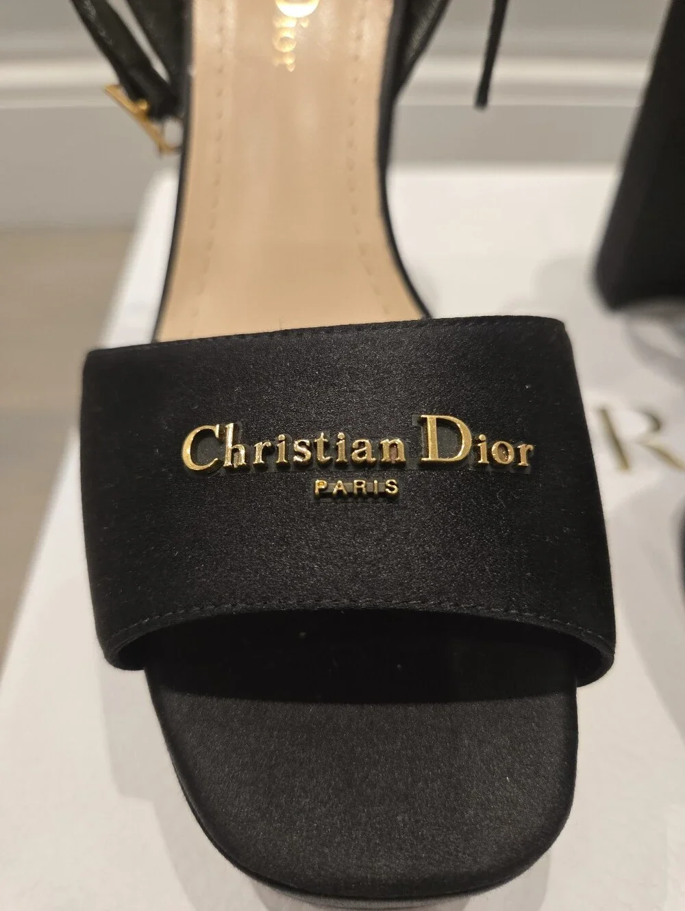 $1,300 Dior D-Lane Logo Heeled Platform Sandal Silk Black EU 37 US 7 BNIB
